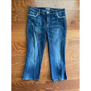 Rock 47 By Wrangler Capri Jeans Distressed Blue Dark Wash Stretch Zip Fly 11